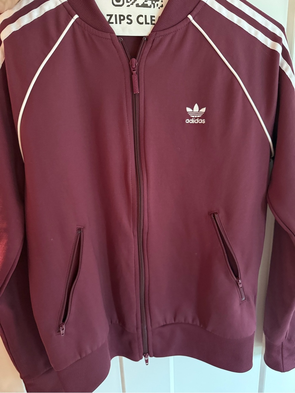 adidas Maroon Bomber Track Jacket with White Piping